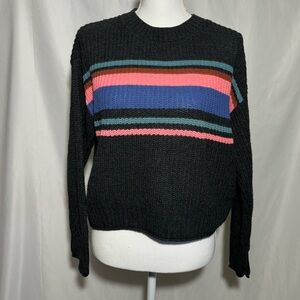 American Eagle Sweater Gray with Multicolor Stripes Ribbed Knit Womens XS
